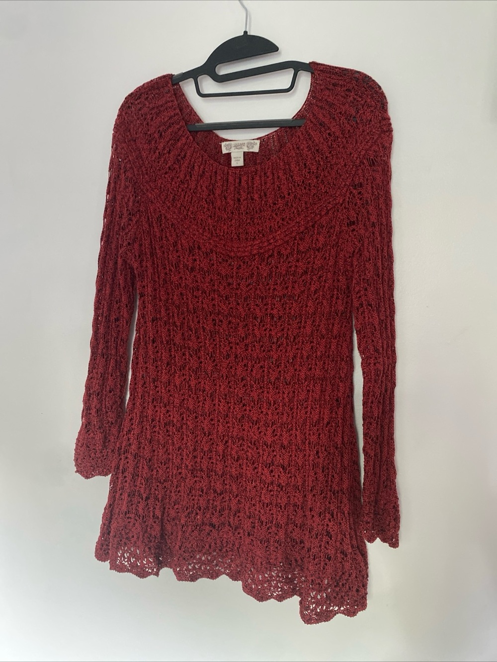 Vintage America Red Open-Knit Scoop Neck Sweater